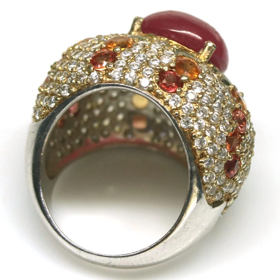 Anillo Joyería Piedras Preciosas Rojo Rubí, Zafiro y Circón Plata 925 Oro Blanco Talla 7 Foto 3 de 4