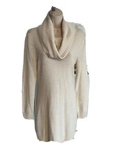 Basics by H &M super chic sheath sweater dress Ivory white cowl neck lg sleeve S