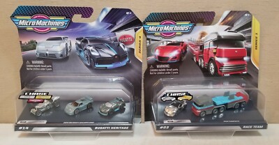 Micro Machines Series 1, 4 Bugatti Heritage 3 Pack & Race Team Chrome CHASE Lot