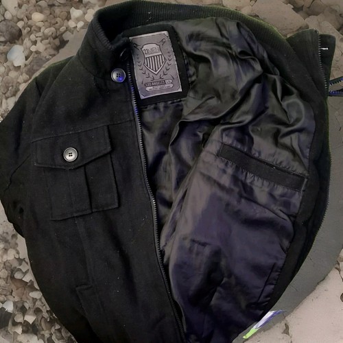 21 Men - Black Pea Coat Bomber, 5-Pocket Zip + Button-Up Design, Heavy Quality - Picture 3 of 4
