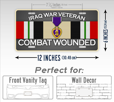 Iraq Veteran License Plate Frame – War Service Ribbon & Medal Design – Plastic Frame