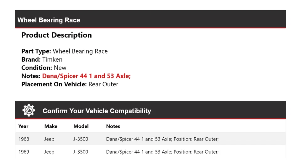 Подшипник колеса гоночный задний наружный для Jeep J-3500 1968-1969 годов выпуска Timken - Изображение 2 из 4