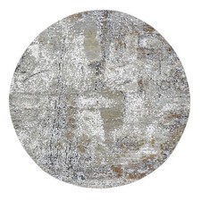 6'x6' Wool and Silk Denser Weave Taupe Farsian Knot Handknotted Round Rug R66434