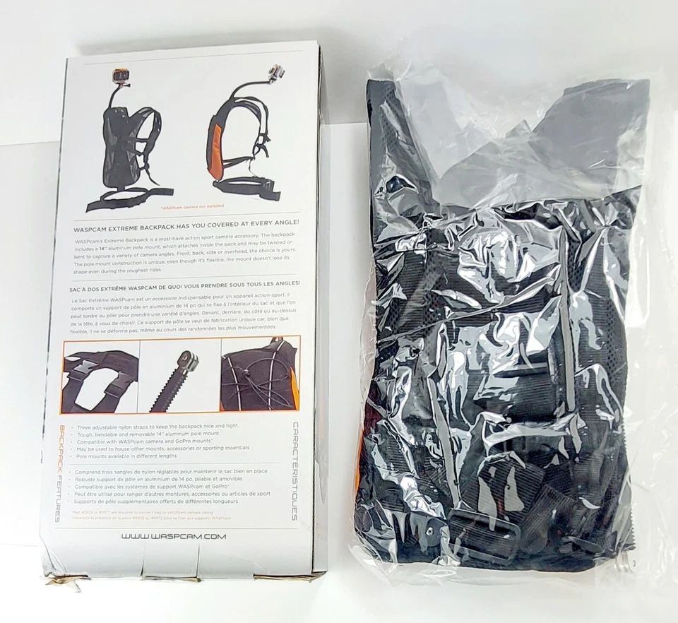 WASPCAM EXTREME BACKPACK Black Orange Motorbike Boarding Sports Cam Accessory  - Image 3 of 4