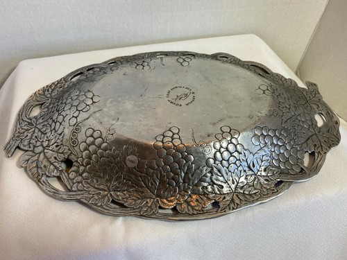 Arthur Court Trauben Blätter Tablett Wanddeko 1990 Metall Vintage oval Platte Ranke - Bild 3 von 3