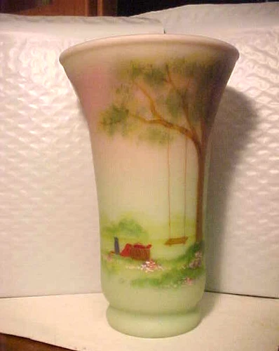 Vintage 8" Fenton HP Four Seasons Summer LOTUS MIST BURMESE Vase Ltd # 667/1500