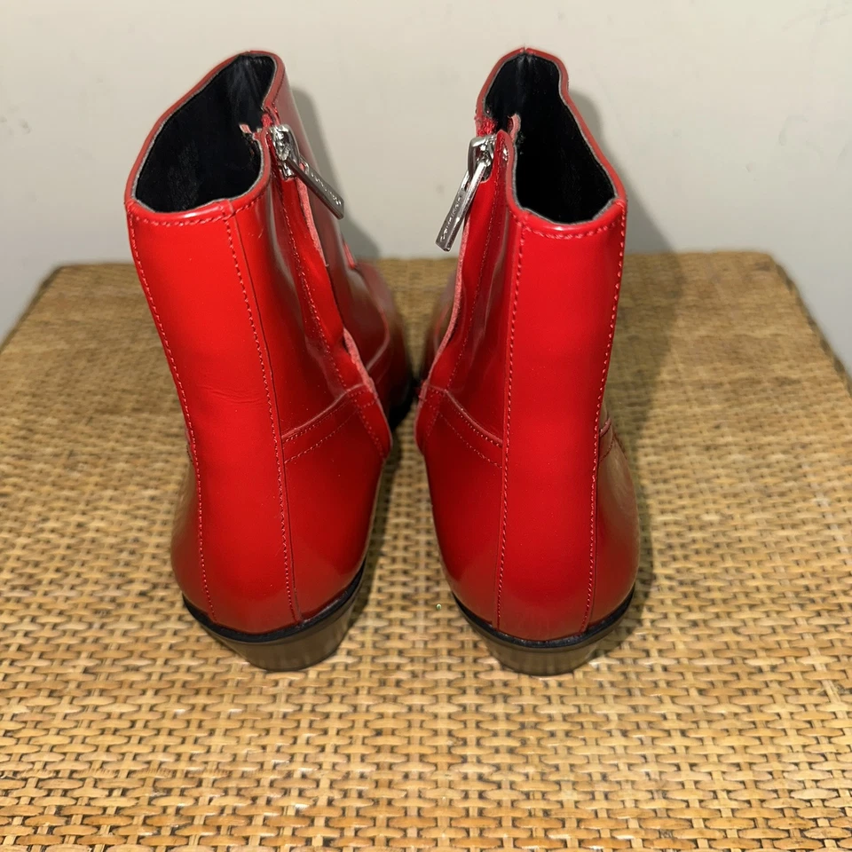 Calvin Klein SADI Women's Size 6.5 Square Toe Ankle Boot Leather Red Side Zipper - Image 4 of 4