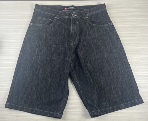 Southpole Jean Shorts Black Size 36 Flat Front Five Pockets Baggy Y2K Jhorts
