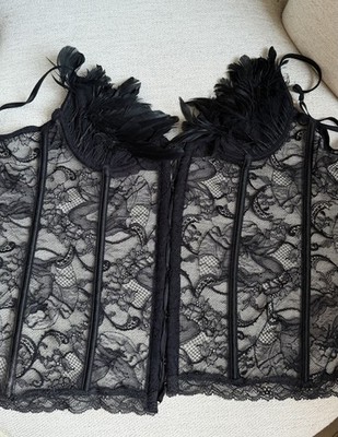 La Perla Lingerie Black Lace Feather Corset Top Sz 2/S