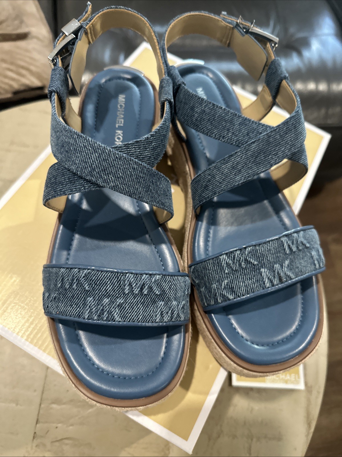 Michael Kors Lynn Espadrille Sandal Denim Signature New With Box Size 9M