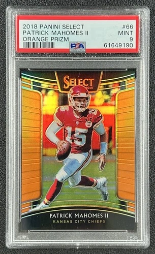 PATRICK MAHOMES II PSA 9 2018 PANINI SELECT #66 ORANGE PRIZM CONCOURSE 22/49