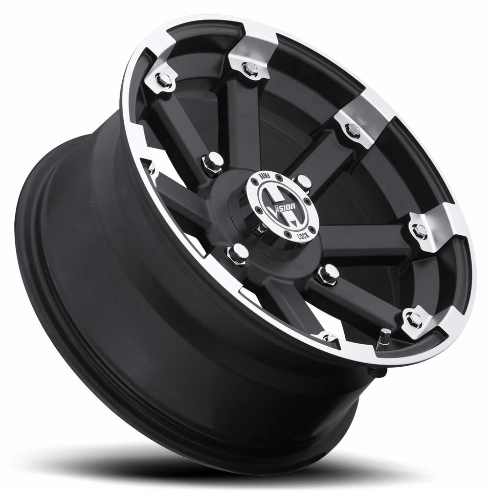 12" Vision ATV 393 Lockout Matte Black Machined Lip Wheel 12x8 4x156 Rim -10.2mm - Image 2 of 4