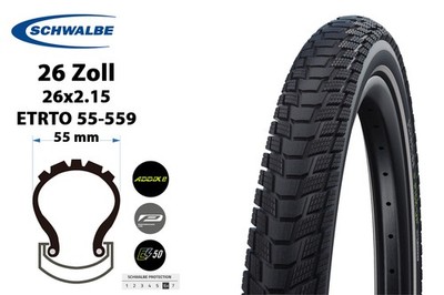 26 Zoll Schwalbe Pick-UP 55-559 Fahrrad Reifen 26x2.15 Reflexstreifen Pannenschu