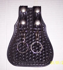 New Basketweave Leather Double Key Holder Chrome Snaps Sam browne belt