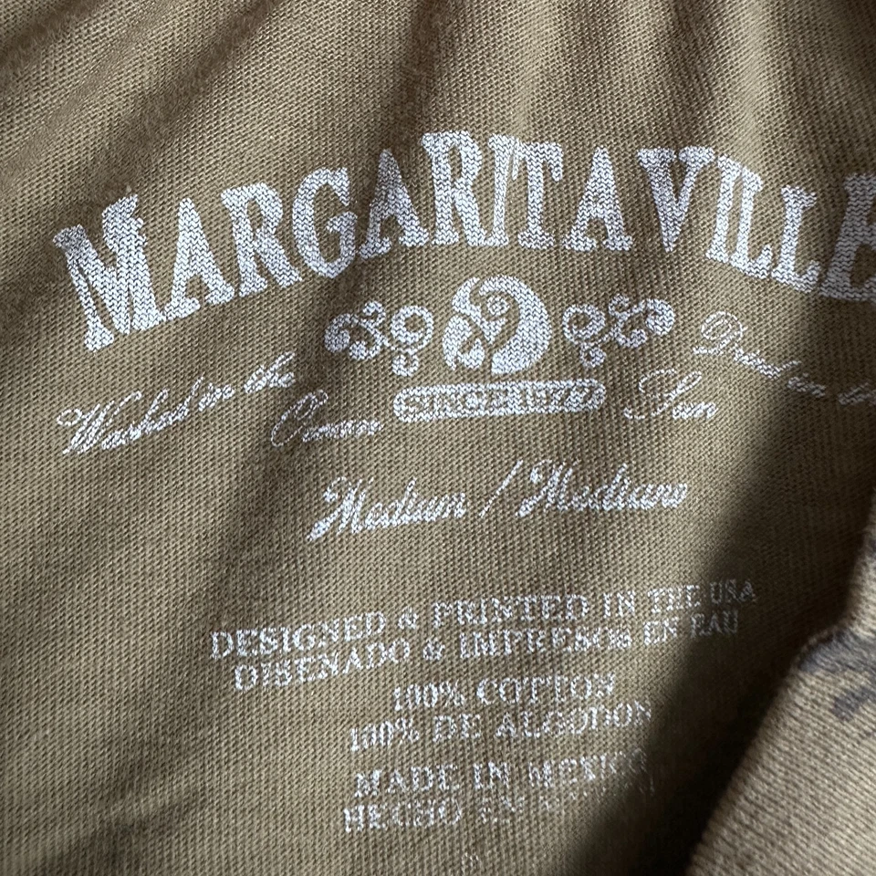 Margaritaville Shirt Mens Medium Brown Green Parrot Head Palm Tree Jimmy Buffett - Image 4 of 4