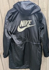 Size L-Vintage 90 s Nike Sherpa Lined Black Big Swoosh Parka/ Bench Trench Coat