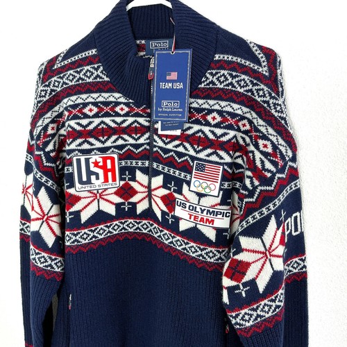 Polo Ralph Lauren Quarter-Zip 2026 Olympic Team USA Snowflake Fair Isle Sweater