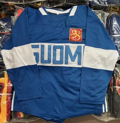 Custom Retro Team Finland Hockey Jersey Sewn Barkov Rantanen Aho Granlund Sewn