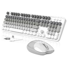 Creamy Wireless Keyboard and Mouse, 104 Round Keycaps Retro Typewriter with O...