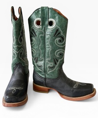 Twinstone Green Western Leather Boots Tall Cowboy US 6.5 Mx 23.5 Pull On Work