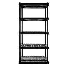 Garage Storage Shelving Unit Heavy Duty Plastic 5 Tier Black Ventilated Rack