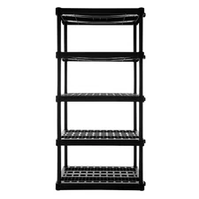 Garage Storage Shelving Unit Heavy Duty Plastic 5 Tier Black Ventilated Rack