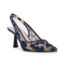 Women's Betsey Johnson Nikki Embroidered Slingback Evening Pumps Navy