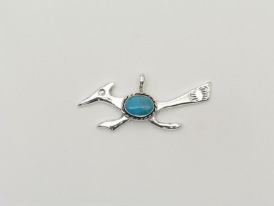 Joseph Martinez Navajo Turquoise Sterling Silver Roadrunner Pendant