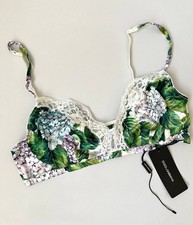 Dolce & Gabbana Floral Lace Silk Bra Hydrangea Print White Lace NWT IT5 / EU90