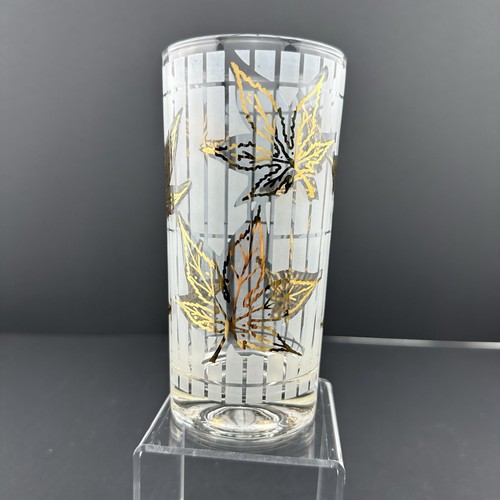 Fred Press FOGLIE D'ACERO ORO Bicchieri Highball Smerigliati (2) Vintage MCM - Foto 4 di 16