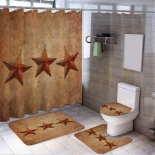 Vintage Rustic Iron Stars Theme 70" Shower Curtain Set Western Country Bathroom