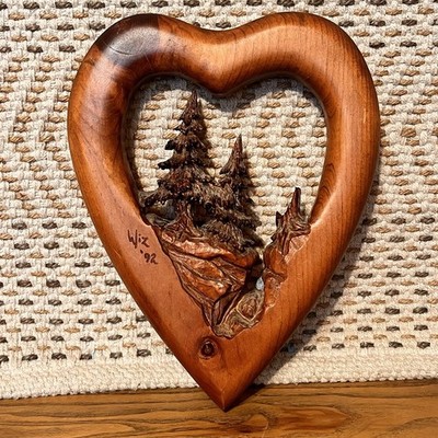Signed 1992 Hand Carved Treewiz Firs In Heart Plaque Numbered #142 Gary Burns