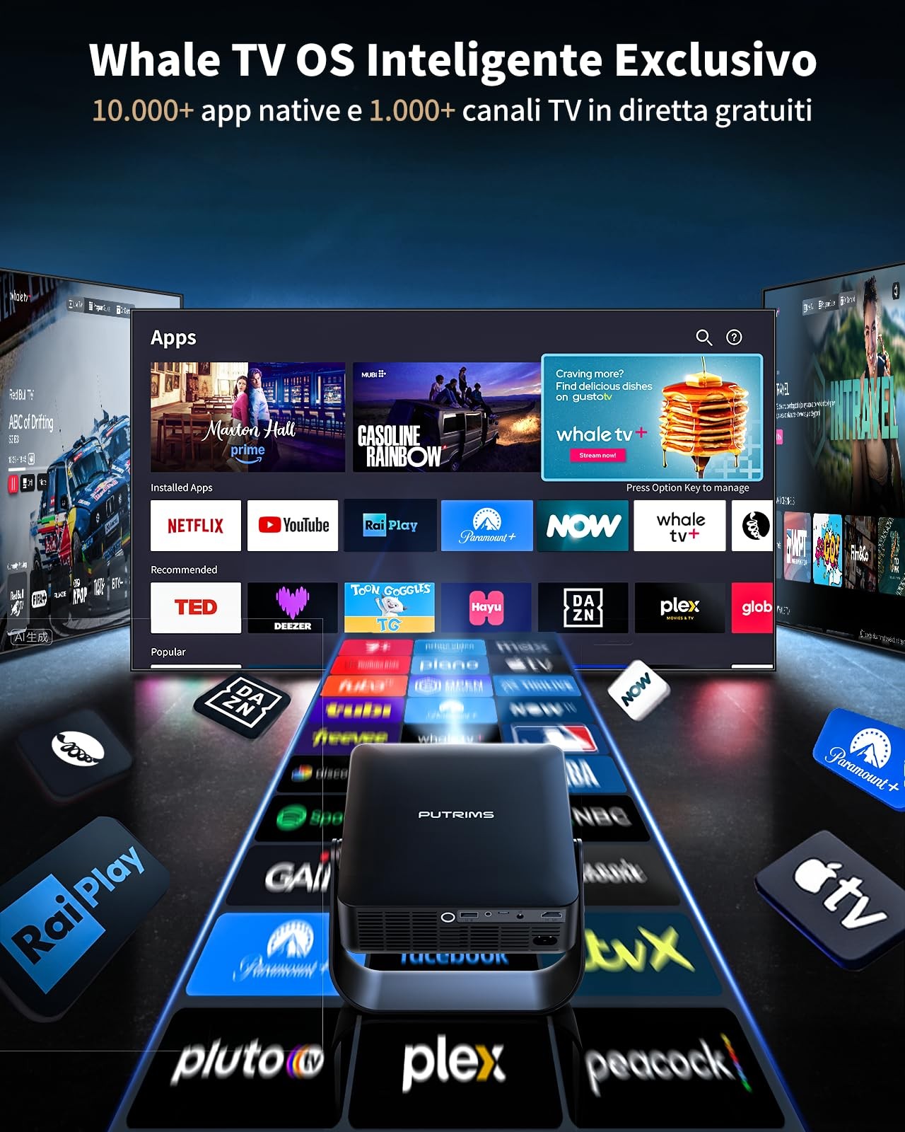 Proiettore Portatile【Smart TV & 1000 Canali Live】Mini Proiettore 4K Smart TV foto 2