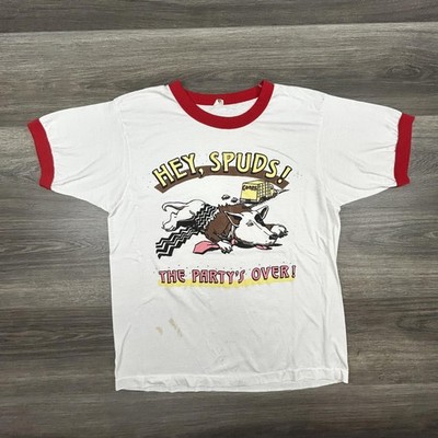 Vintage 80s Spuds MacKenzie Shirt Mens Medium White Ringer Coors Beer MAde USA