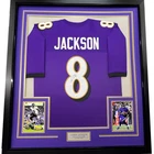FRAMED Autographed/Signed LAMAR JACKSON 33x42 Baltimore Purple Jersey JSA COA