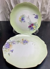 Limoges France Porcelain Hand Painted Plates 2 Floral Motif Gold Trim 7  