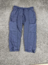 C&C California Pants Womens Small Blue Linen Blend Jogger Cargo Elastic Waist