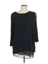 H By Halston Women Black 3/4 Sleeve Top L