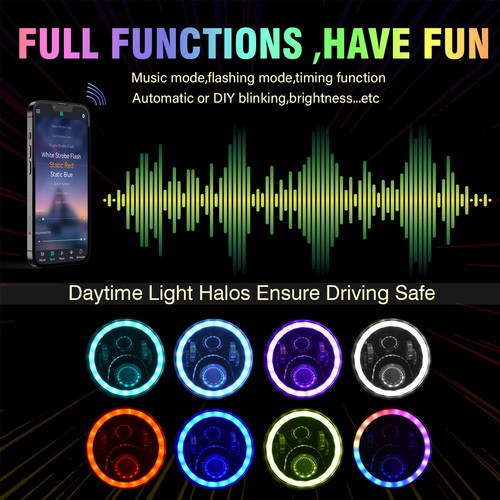 2Pcs 7" 45W LED RGB Headlights DRL Halo Angel Eye For Jeep JK TJ LJ CJ Wrangler - Picture 5 of 16