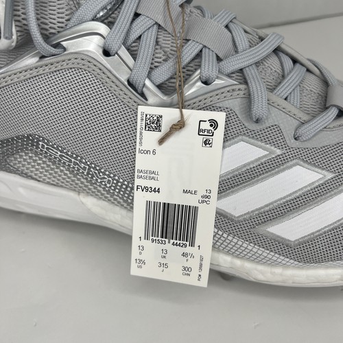 Adidas Icon 6 Baseball Metal Cleats Grey White Men’s Sz 13.5 FV9344 NEW! - Picture 7 of 7