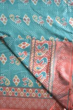 FNC Vintage Sambalpuri Ikat Green Sarees Handwoven Blend Silk Sari Fabric 5 YD
