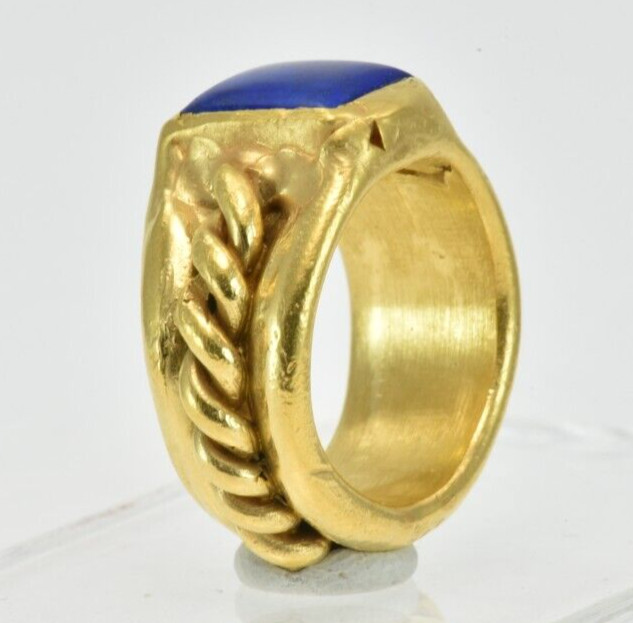 22k Solid Gold Handmade Rectangle Lapis Heavy Ring - image 12