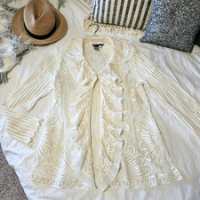 Damee Inc* Jacket Cardigan Top Small Ruffle Mesh Lace Art To Wear Floral Ivory