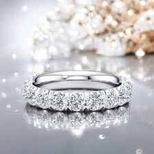 White Gold Engagement Diamond Eternity Band Lab Created Round 3 Carat Solid 14K