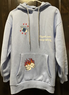 Forever 21 Men’s Small Light blue Hoodie “Thank you, Come Again”