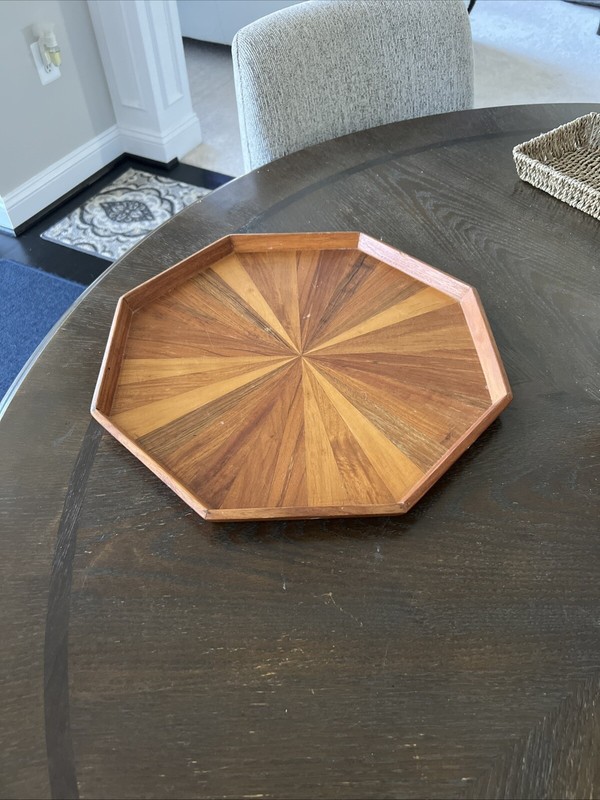 Vintage Hand Made Wood Octagon Serving Platter Roughly 15.5” Across.
