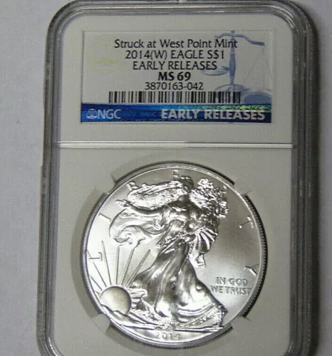 NGC MS69 2014 (W) American Silver Eagle .999 Fine Silver Dollar Early Releases