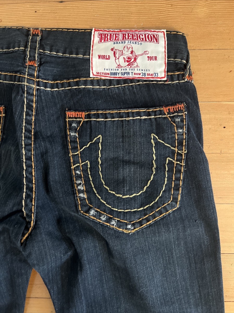 BOBBY SUPER T TRUE RELIGION 28×33 Y2K io Y2K Men's True Religion Bobby Super T Jeans 38 X 33 DK Wash