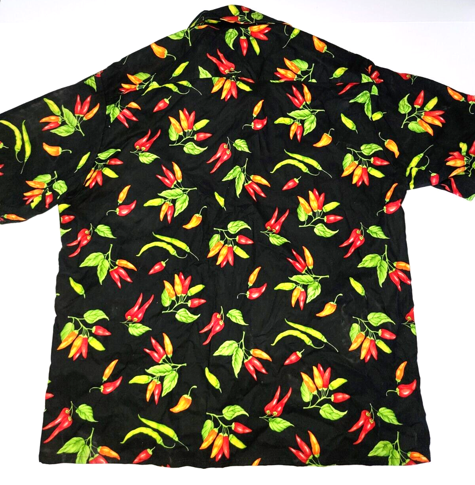 Patio Wear by Aprons N More Button Down Shirt Mens XL Black Red Chili