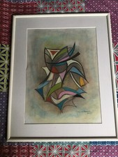 Tableau Abstrait "SAMOURAI" papier dessin fait au fusin  encadré sous verre